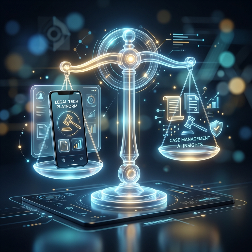 Scales of justice with smartphone