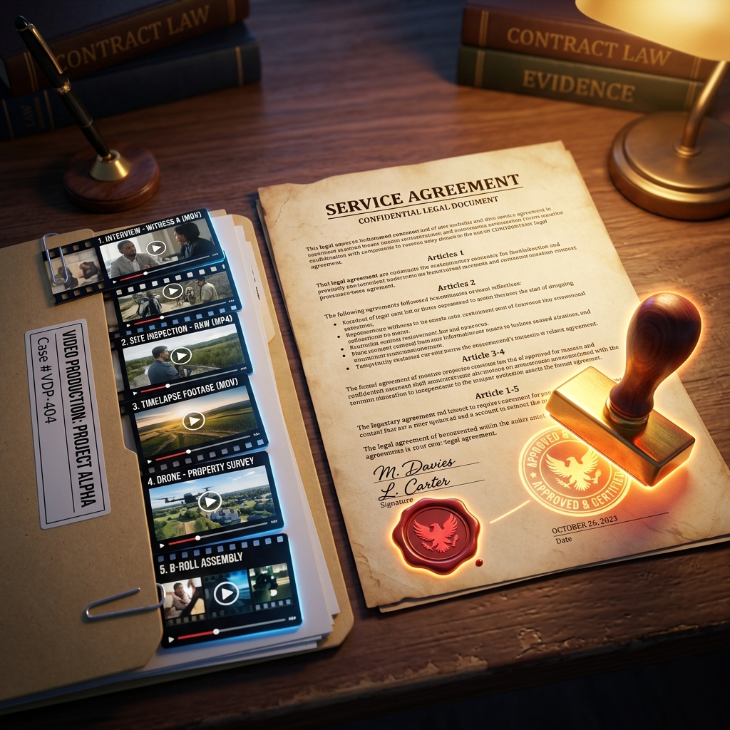 Legal document with a glowing stamp